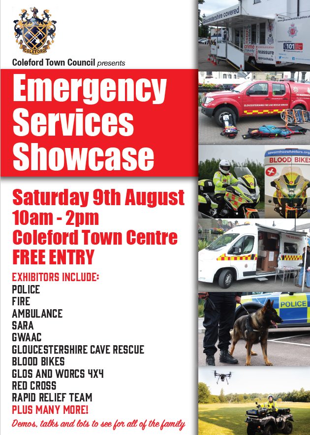 Emergency Services Showcase! Coleford Town Centre. Saturday 9th August 10am-2pm.. FREE!